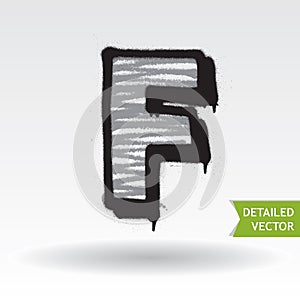 Graffiti alphabet. Letter F. Highly detailed vector font