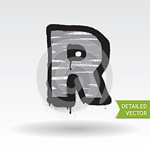 Graffiti alphabet. Letter R. Highly detailed vector font