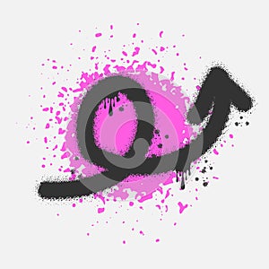 Graffiti arrow with overspray and pink spot on isolated background photo