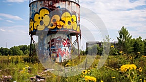 Graffiti art on solitary forsaken water structure photo