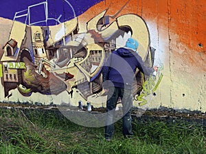Graffiti artist at work.