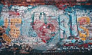 Graffiti on a brick wall as an abstract background. Texture