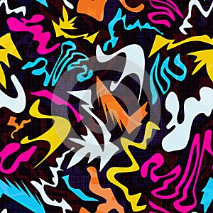 Graffiti bright psychedelic seamless pattern on a black background vector illustration