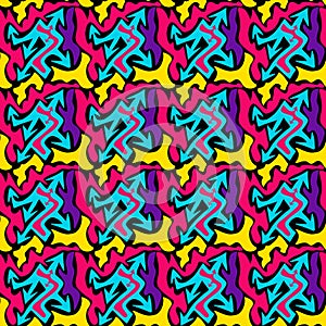 Graffiti bright psychedelic seamless pattern on a black background vector illustration