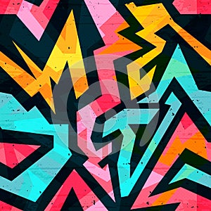 Graffiti bright psychedelic seamless pattern on a black background vector illustration