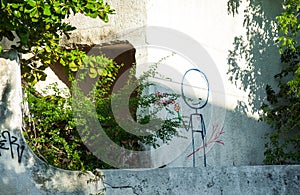 Graffiti of a child with a flower on a abandoned building, Cozumel, Mexico
