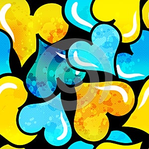 Graffiti colored hearts seamless background vector illustration of grunge texture