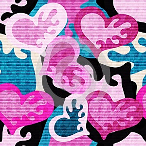 Graffiti colored hearts seamless background vector illustration of grunge texture