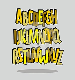 Graffiti comic alphabet lettering. Vector font