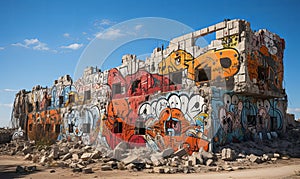 Graffiti-Covered Building in Urban Setting