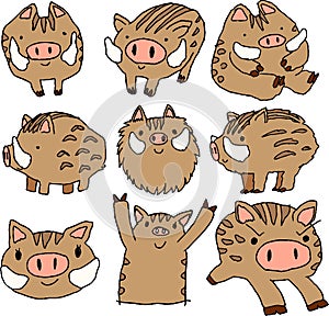 Graffiti of cute wild boar set