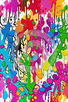 Graffiti, dripping paint, spray paint, many colors watercolor vector pattern, Ai-generated