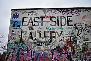 Graffiti at the entrance of the East Side Gallery in Berlin Germany