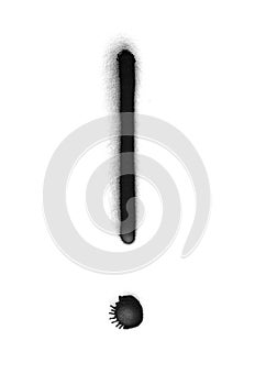 Graffiti exclamation mark sign sprayed on white isolated background