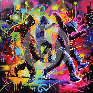 graffiti figures dancing under the city lights at night 2