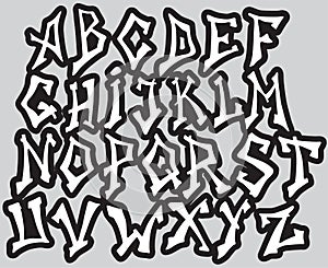 Graffiti font alphabet different letters. Vector