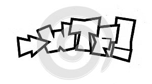 Graffiti font sprayed wtf abbreviation in black over white