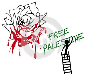 Graffiti free Palestine and painted rose