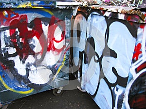 Graffiti on garbage bins