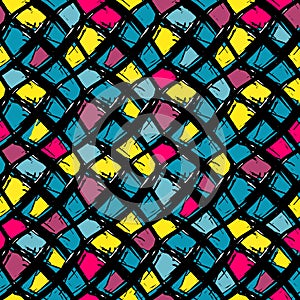 Graffiti on a geometric background seamless pattern