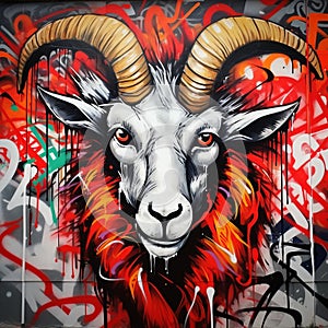 Graffiti Goat Artwork: Dark White And Light Red Graffiti Character