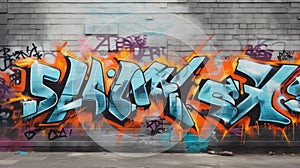 graffiti grey brick wall
