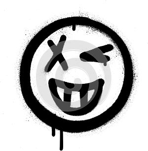 Graffiti grin and wink icon face in black over white photo