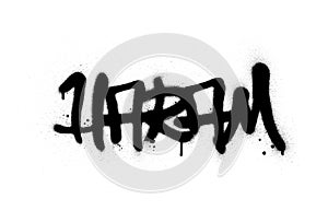 Graffiti haram word sprayed in black over white