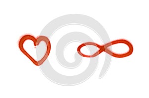 Graffiti heart and infinity sign sprayed on white isolated background