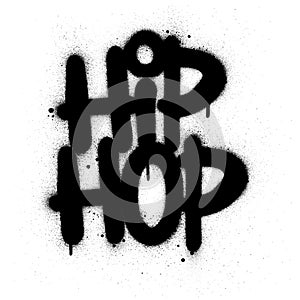 Graffiti hip hop text sprayed in black over white photo