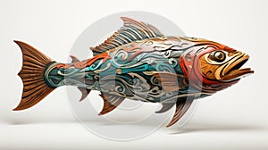 Graffiti-inspired Wood Carving Sculpture Of A Fish