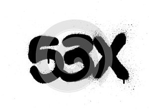 Graffiti leet 53x word sprayed in black over white