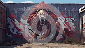 Graffiti of a lion coming out of a wall.
