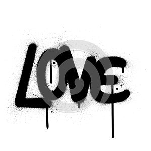 Graffiti love word sprayed in black over white