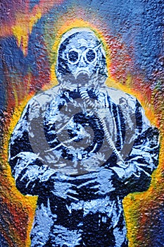 Graffiti of a Man in a Hazmat Suit