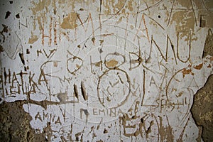 Graffiti on the national monument Old Town, fortress OstroÅ¾ac