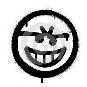 Graffiti naughty emoticon sprayed in black over white photo