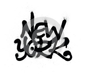 Graffiti New York word sprayed in black over white photo