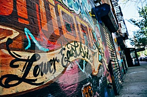 Graffiti on a old building in the Lower East Side of Manhattan.