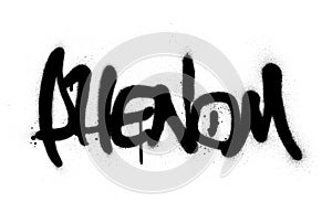 Graffiti phenom word sprayed in black over white photo
