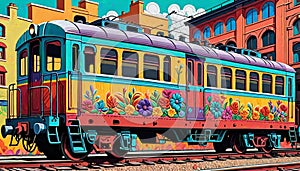 Graffiti pop art rail car tracks urban city floral