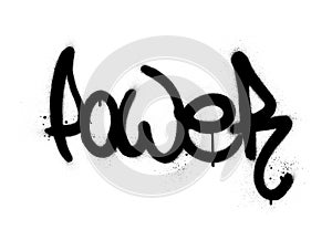 Graffiti power word sprayed in black over white