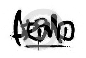 Graffiti primo word sprayed in black over white photo