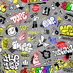 graffiti , rap music,street style lettering - seamless vector pattern design element