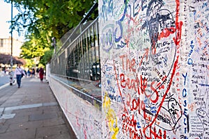 Graffiti remembering The Beatles at Abbey Road Studios in London