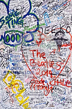 Graffiti remembering The Beatles at Abbey Road Studios in London