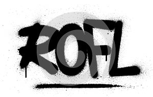 Graffiti ROFL abbreviation sprayed in black over white photo