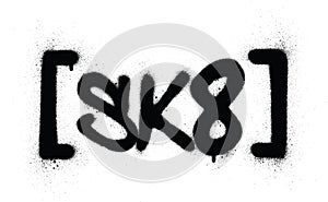 Graffiti sk8 abbreviation sprayed in black over white