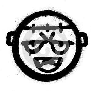 Graffiti smiling monster icon sprayed in black over white