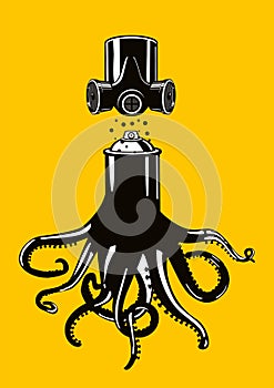 Graffiti spray can with octopus tentacles. Vector poster with spraycan. Art background. Tshirt apparel print.